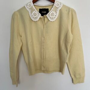 Maje Women's Yellow Sweater with Lace Collar Size 3